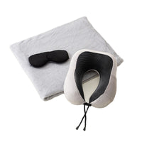 Memory Foam U-Shaped Neck Pillow Travel Set with Silk Eye Mask and Blanket for Office Naps