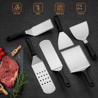 BBQ Griddle Spatula Set with Meat Press for Outdoor Grilling and Teppanyaki