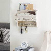 Nordic Retro Wooden Wall-Mounted Entryway Organizer with Hooks and Photo Display Shelf