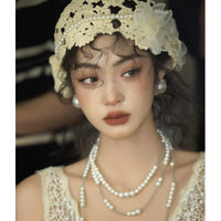 French Retro Bridal Hot Stamped Hat Women's Handmade Woven Hollow Headscarf 2024 New Wedding Dress Accessory