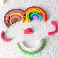 Wooden Rainbow Stacking Blocks for Toddlers, Educational Color Recognition Arch Building Toy