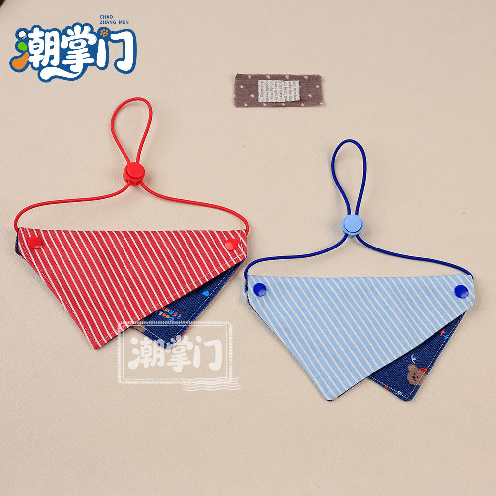 Summer Plaid Pet Bandana Scarf for Cats and Small Dogs, Adjustable Bib with Cute Fabric Patch