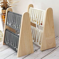 Double-Layer Wooden Necklace Display Stand for Jewelry Organization and Exhibition