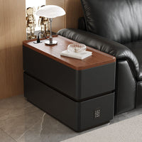 Solid Wood Sofa Side Table with Power Outlet and Password Lock, Modern Minimalist Mobile End Table for Living Room, Multifunctional Storage Cabinet