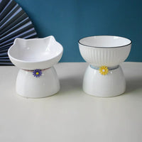 Ceramic Elevated Pet Bowl for Cats and Small Dogs, Wide Mouth Food and Water Dish, Neck Protection Design