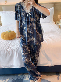 Women's Cotton Rayon Pajama Set Sweet Princess Style Anti-Bulge Short Sleeve Loungewear Plus Size