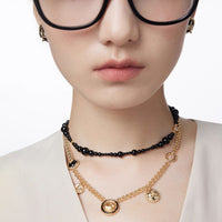 Vintage Black Onyx Beaded Necklace for Women, Non-Fading Summer Design Clavicle Chain