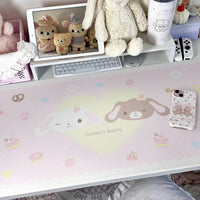 Dessert Rabbit Heart Faux Leather Desk Mat, Heat-Resistant & Stain-Proof Office or Dining Table Protector