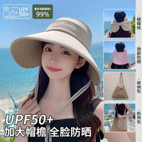 Women's UV Protection Wide Brim Sun Visor Hat with Neck Flap and Bow Detail