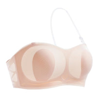 Strapless Adhesive Bra with Soft Support and Anti-Slip Design, Thin Wire-Free Gathered Bandeau Top