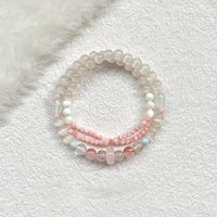 Peach Blossom Pink Crystal Double-Layer Bracelet with Shell Beads
