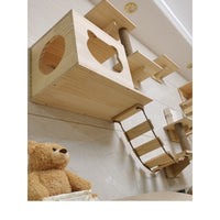 Wall-Mounted Cat Climbing Frame Solid Wood Space-Saving Cat Tree for Single Cat