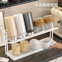 Countertop Glass Drying Rack with Storage, Double-Layer Iron Art Wine Glass Holder for Kitchen Bar