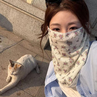 Summer Cooling Neck Gaiter with Ear Loops, Breathable Floral Print UV Protection Face Mask