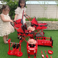Kids Large Doll Stroller Toy Girls Pretend Play Foldable Shopping Cart with Doll Simulation Iron Rod Baby Trolley