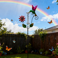 Decorative Iron Art Rain Gauge with Glass Measuring Cup for Outdoor Garden