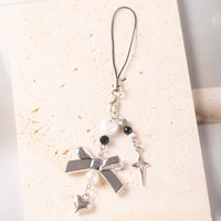 Silver Bowknot Phone Charm & Bag Pendant with Heart Keychain for Instant Camera & Kpop Photocard Decoration
