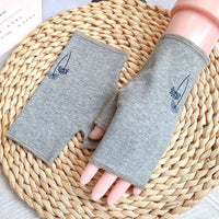 Women's Cotton Breathable Half-Finger Sun Protection Gloves for Driving and Touchscreen Use