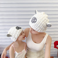 Cartoon Lamb Coral Fleece Hair Drying Cap for Kids and Adults