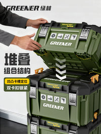 Green Forest Stackable Tool Box Combination with Wheels, Large Multi-functional Electrician Hardware Storage Organizer