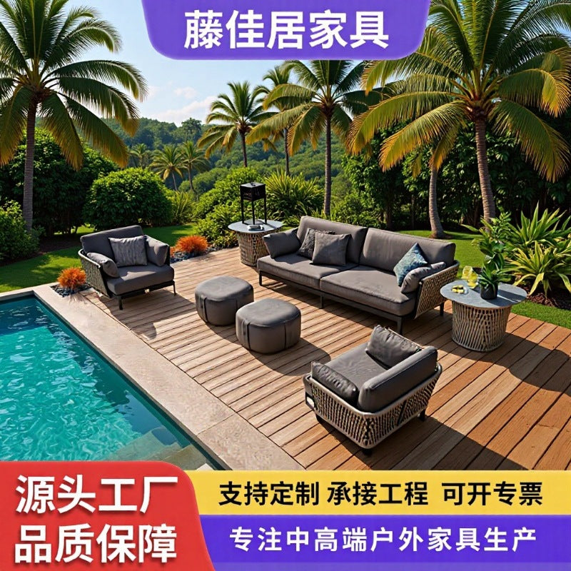 Outdoor Rattan Sofa Set with Table for Patio Garden Balcony Villa