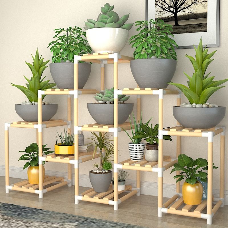 Multi-Tier Wooden Plant Stand for Indoor and Balcony Use