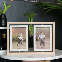 Creative Double-Sided Rotating Wooden Photo Frame for 4R Pictures