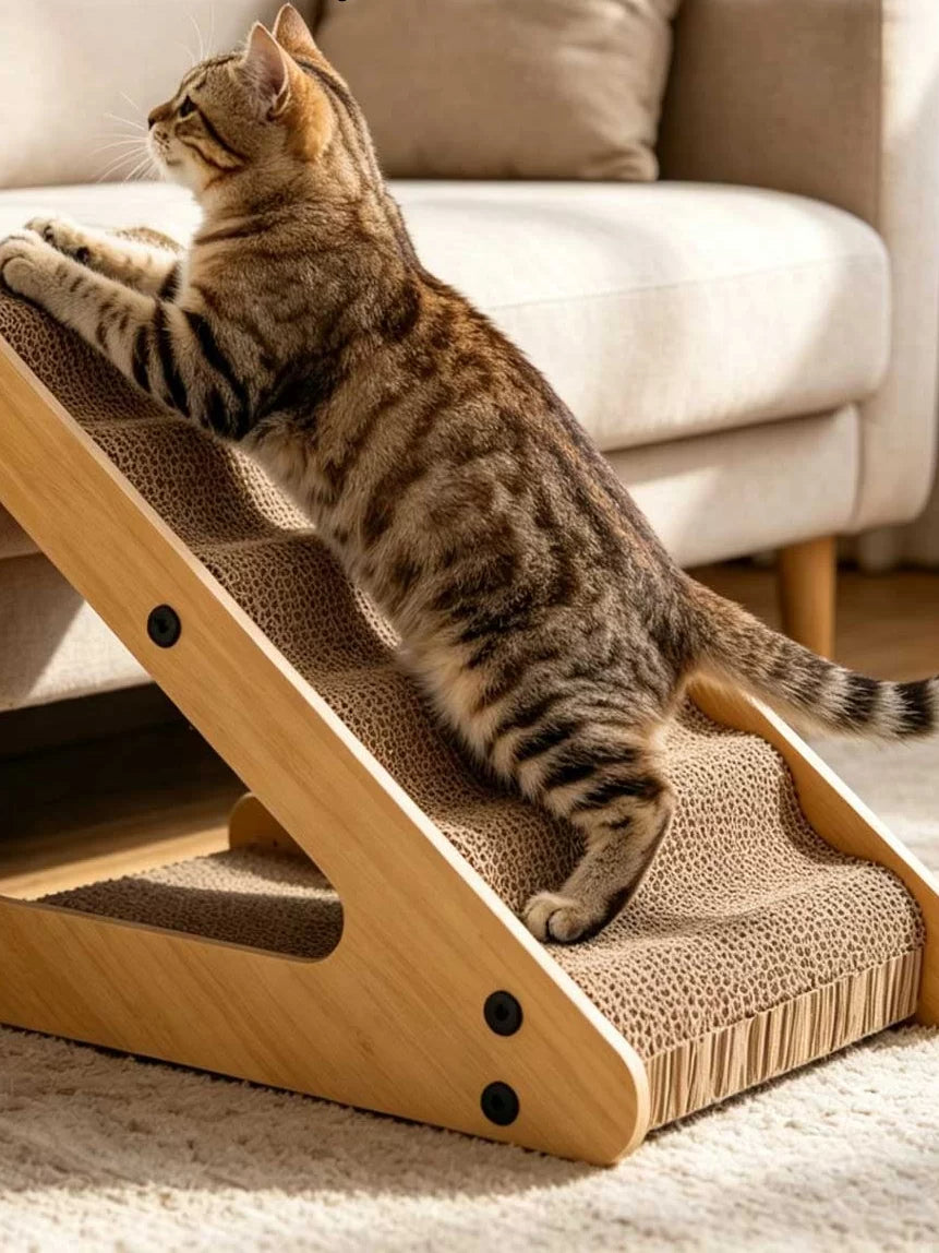 Cat Climbing Ladder and Scratching Board Combo Pet Stairs Dog Sofa Ladder Bedside Steps Aid Durable Scratching Wave