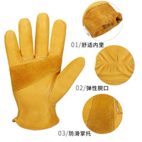 Thickened Cowhide Heat Resistant Welding Work Gloves for Outdoor BBQ and Material Handling