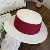 Women's Flat-Top Straw Sun Hat for Beach Vacations and Sun Protection