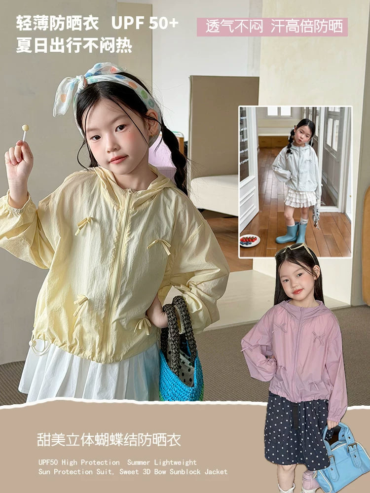 Girls' UPF 50+ Sun Protection Jacket with Bows - Lightweight Summer Outerwear