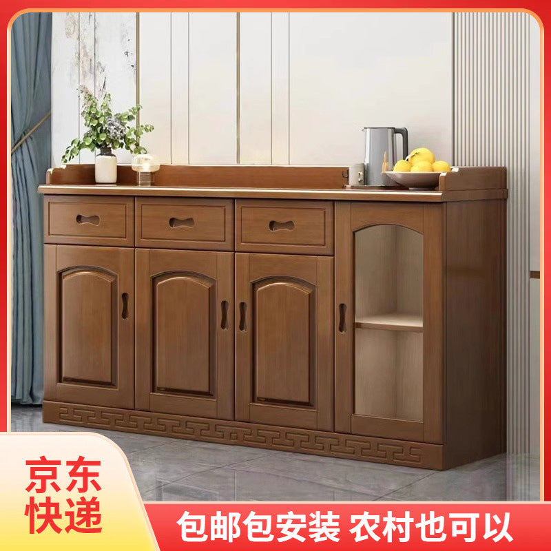Solid Wood Sideboard Buffet Cabinet for Living Room Dining Room Kitchen Storage with Wine Rack and Tea Cabinet