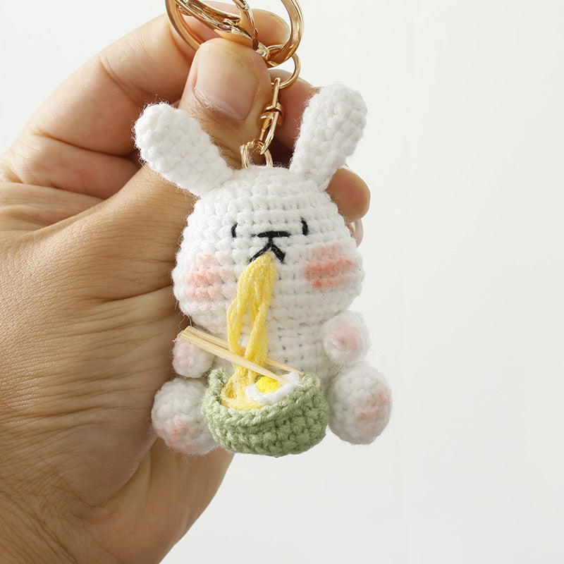 Hand-Knitted Noodle Rabbit/Bear Plush Keychain Charm