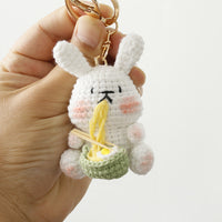 Hand-Knitted Noodle Rabbit/Bear Plush Keychain Charm