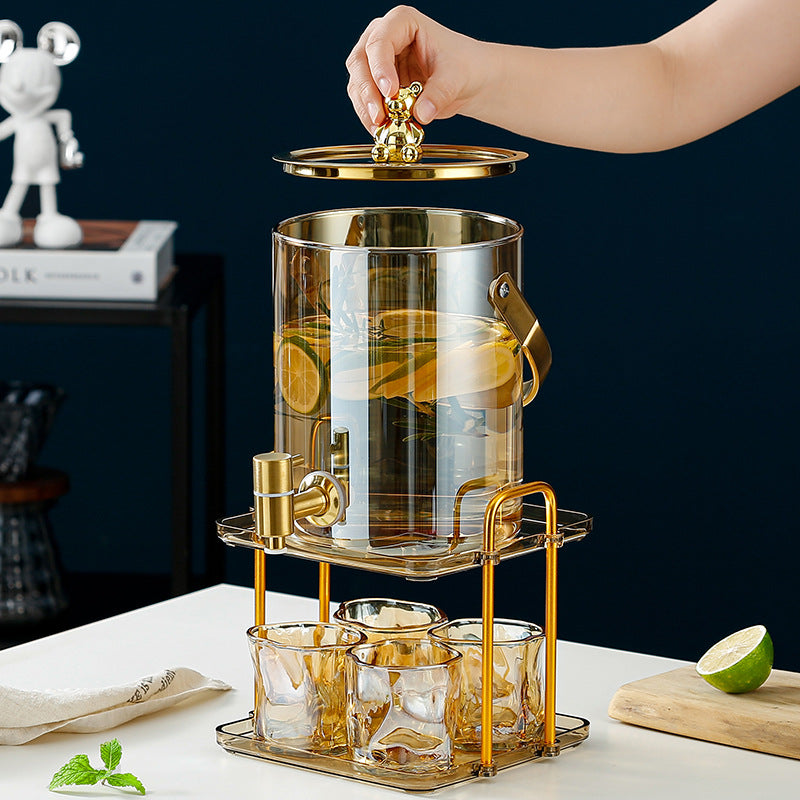 Selected Light Luxury Glass Cold Water Pitcher Set with Faucet, Large Capacity Fruit Tea Dispenser for Home Use
