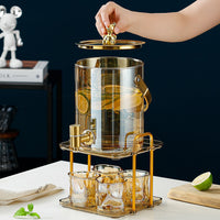 Selected Light Luxury Glass Cold Water Pitcher Set with Faucet, Large Capacity Fruit Tea Dispenser for Home Use