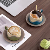 Kiln-Glazed Ceramic Coffee Cup and Saucer Set, 240ml, Luxury Latte Cups with Gift Box