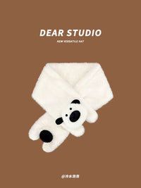 Japanese Cartoon Dog Plush Cross Scarf for Women, Autumn/Winter Warm Couple Scarf
