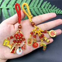 Chinese Style Enamel Peanut Gourd Keychain Pendant for Couples, Ancient Gold Sand Copper
