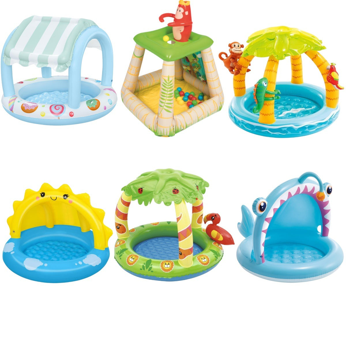 Inflatable Ice Cream Shade Pool for Kids, Foldable Outdoor Play Pool with Sun Canopy