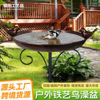 Outdoor Garden Bird Bath Feeder with Stake, Cast Iron Decorative Hummingbird Waterer