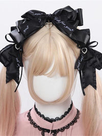 Gothic Lolita Bow Hair Clip Brooch Set with Ribbon and Letter Accents