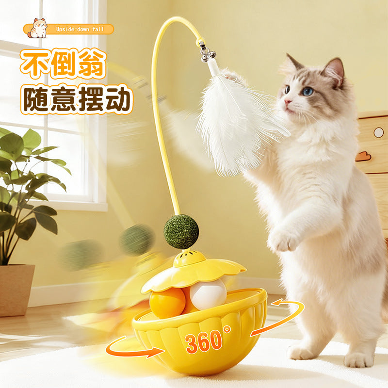 Interactive Tumbler Cat Toy with Feather Wand and Catnip Ball for Indoor Cats