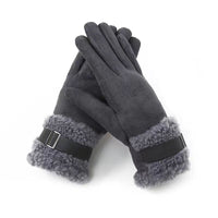 Women's Winter Touchscreen Gloves - Double-Layer Fleece Lined, Windproof Suede with Buckle for Cycling & Driving