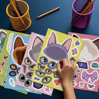 8 Sheets Cartoon Cat Make a Face Stickers for DIY Scrapbooking Phone Case Decor