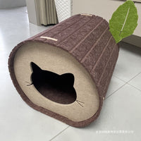 Foldable Tree Stump Cat Bed Tunnel with Scratch Pad