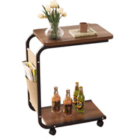 Modern Mobile Side Table with Wheels, Sofa End Table, Living Room Coffee Table, Storage Shelf, Mini Bedside Table