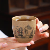 Handmade Retro Ceramic Teapot Set with Beam Handle and Large Cups, Japanese Style Coarse Pottery Wood-Fired Tea Set