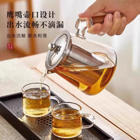 Heat-Resistant Glass Teapot with Wooden Side Handle for Blooming Tea & Boiling Water, Teaware Set