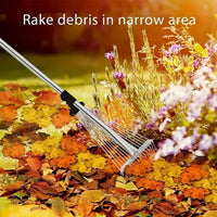 Retractable Garden Leaf Rake with Hand Protection Set, Stainless Steel 15-Tooth Agricultural Tool